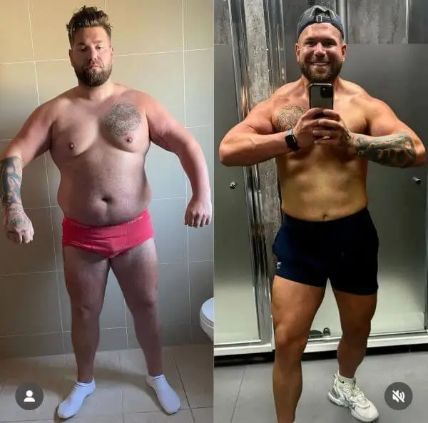 Two photographs shared by Joe Wilson showing an earlier stage and a later stage of his personal weight-loss journey